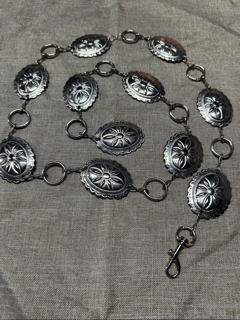 4ft Silver-Tone Vintage Concho Belt with Floral Ovals